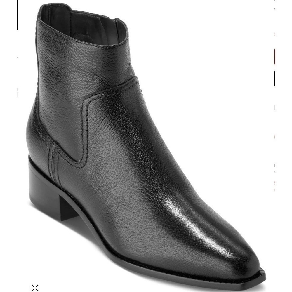 Cole Haan Size 6.5 Black Leather Block Heel Ankle Boots NEW Naia $180